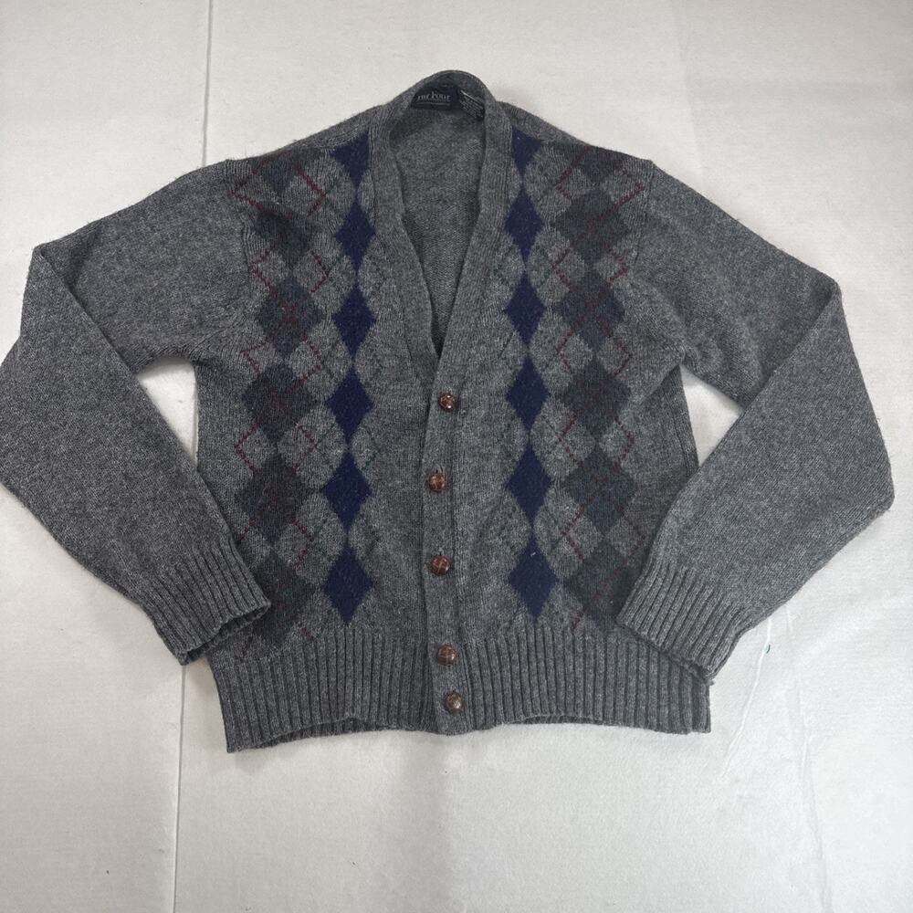 Vintage Par Four Argyle Cardigan Sweater XL Gray Golf Grandpa Preppy 90’s Wool